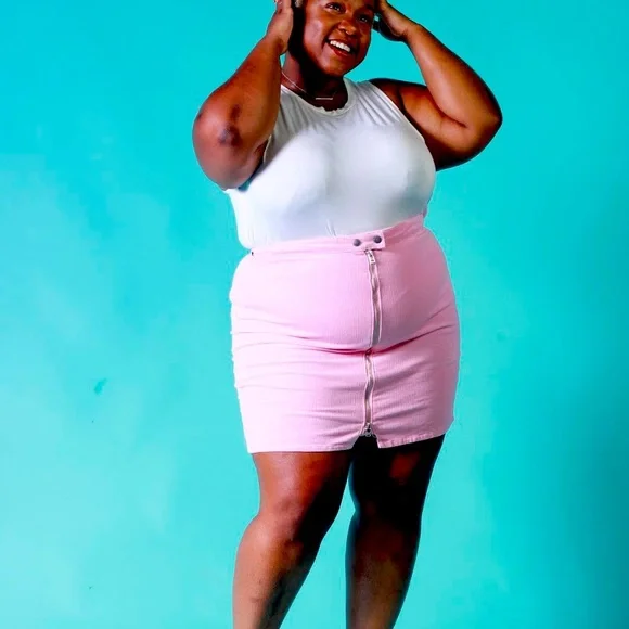 Pink plus size mini skirt